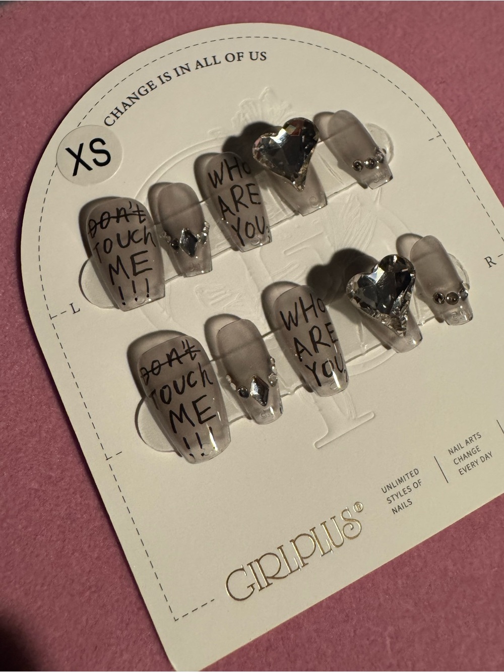 GIRLPLUS Grey Ombre Press-On Nails with Gems